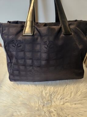 CHANEL TRAVEL LINE  Black Tote Bag with Subtle Monogram Texture  VINTAGE